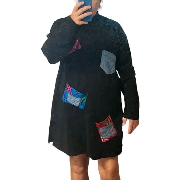 Vintage Carole Little Novelty Tunic Top Dress Size M Patchwork Multi Pockets EUC - Picture 2 of 16